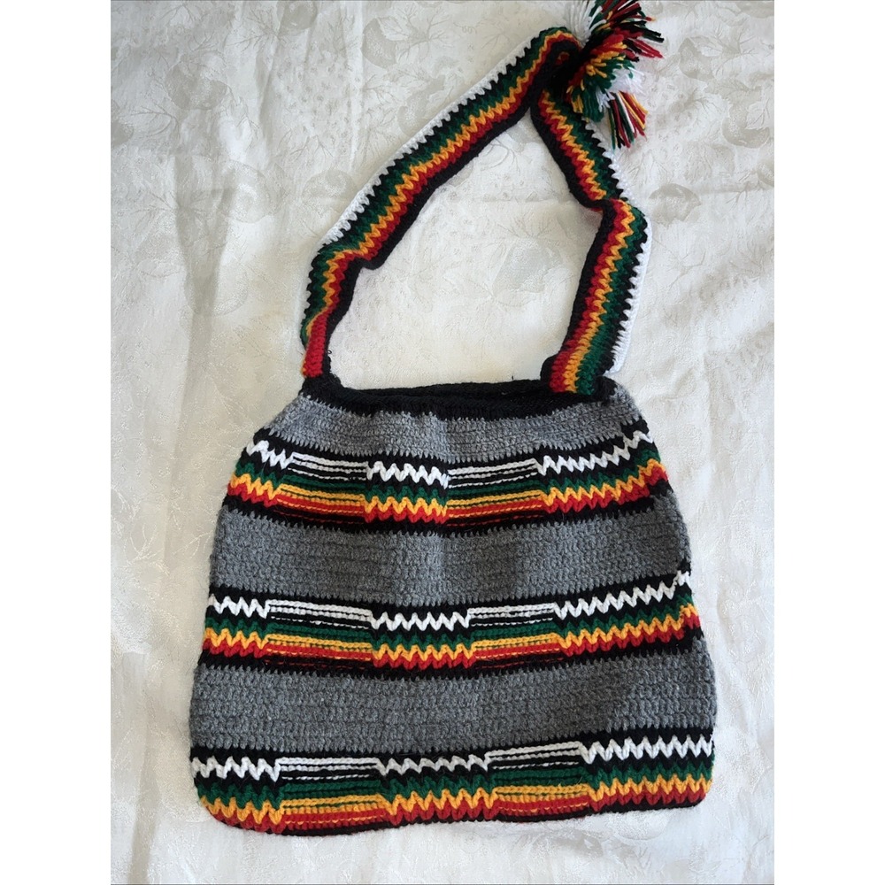 Handmade Crochet/Knit?  Handbag‎ Purse Black Gray Green White Yellow Square Boho